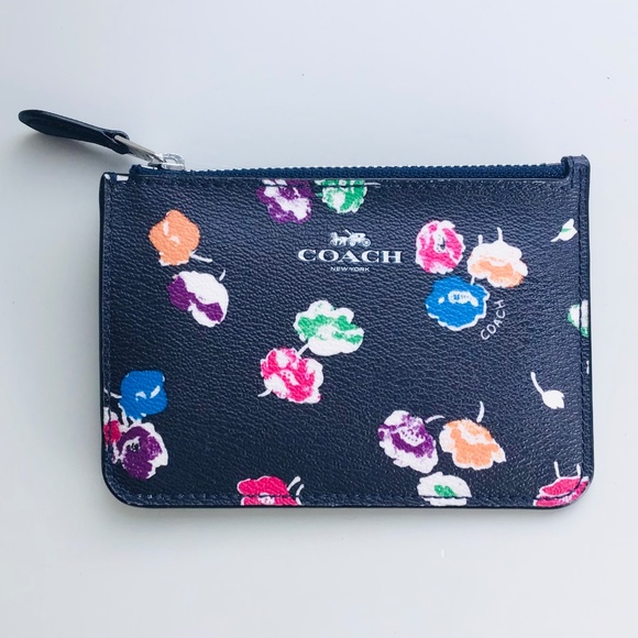 COACH card and key wallet, black leather with floral pattern - NWOT - Picture 5 of 6